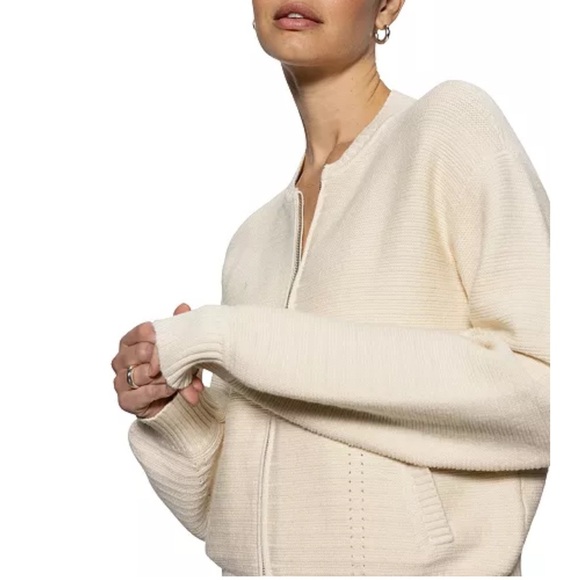 Sanctuary Women's Knit Bomber Jacket full zip cotton blend NWT SZ S CREAM COLOR - Picture 3 of 14